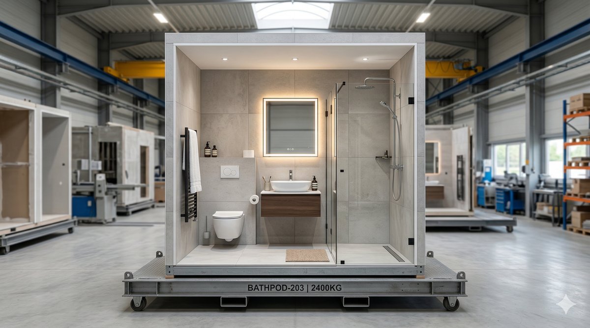 Modulo de bano prefabricado completo en fabrica listo para transporte